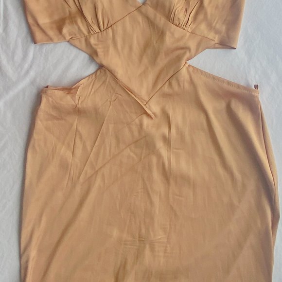 Women's Brown Silk Sleeveless V-Neckline Outdoor Party Long Maxi Dress - Picture 4 of 5